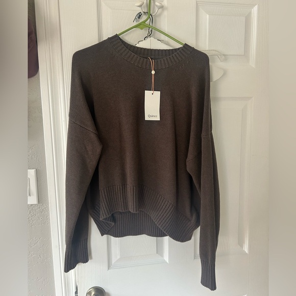 NWT Quince 100% Organic Cotton Boyfriend Crew Sweater - Small - Heather Brown - Picture 7 of 8